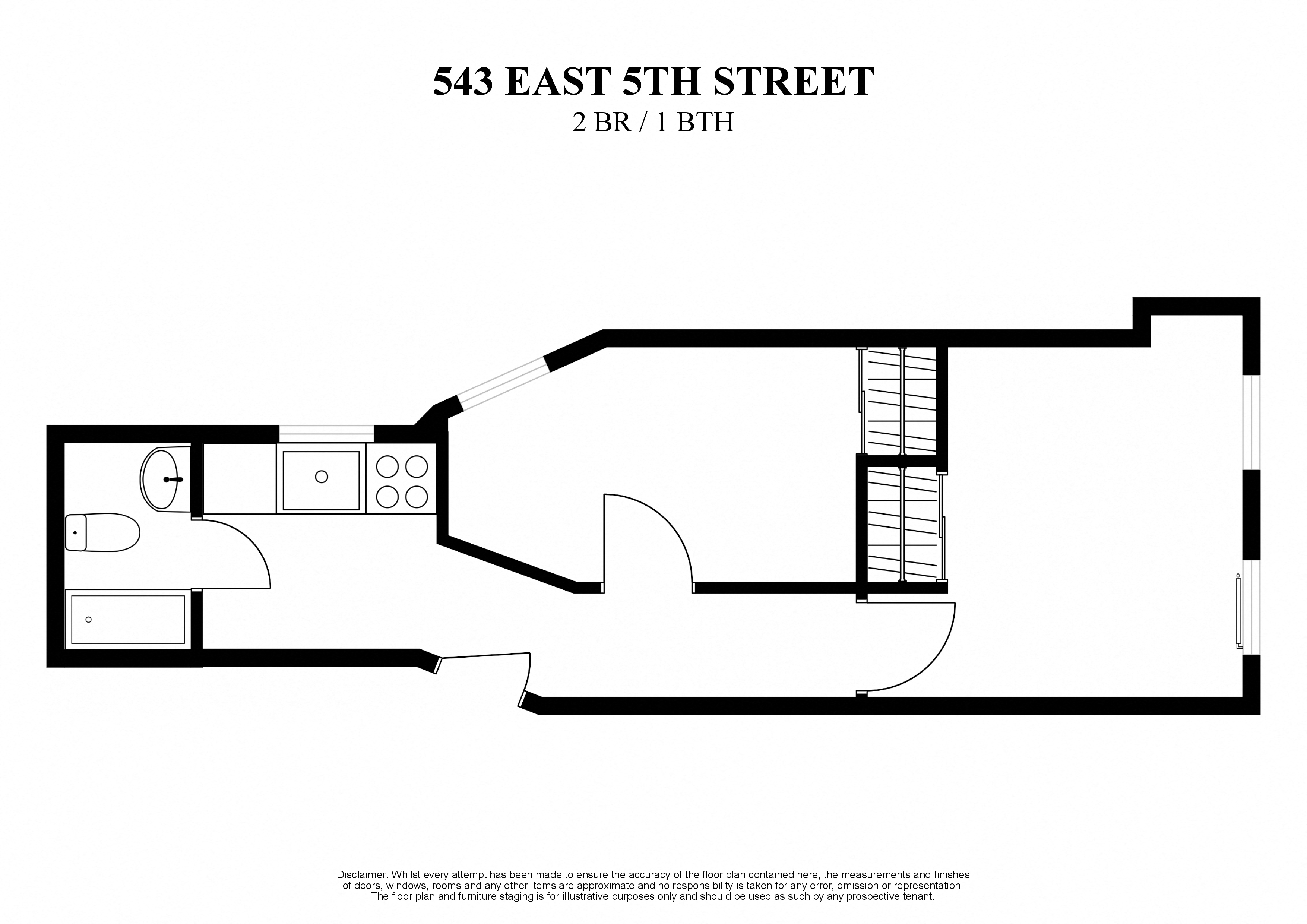 Floor plan for 2 bedroom and 1 bath at 543 East 5th Street New york